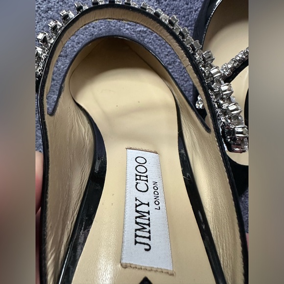 NIB Jimmy Choo ✨bing✨patent leather mule slide flats black crystals strap sz 41 - Picture 12 of 13